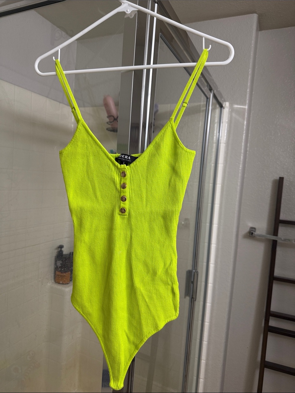Hera Collection Neon Lime Ribbed Spaghetti Strap Bodysuit